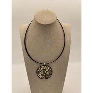 Black Cord Necklace With Round Swirl Pendant